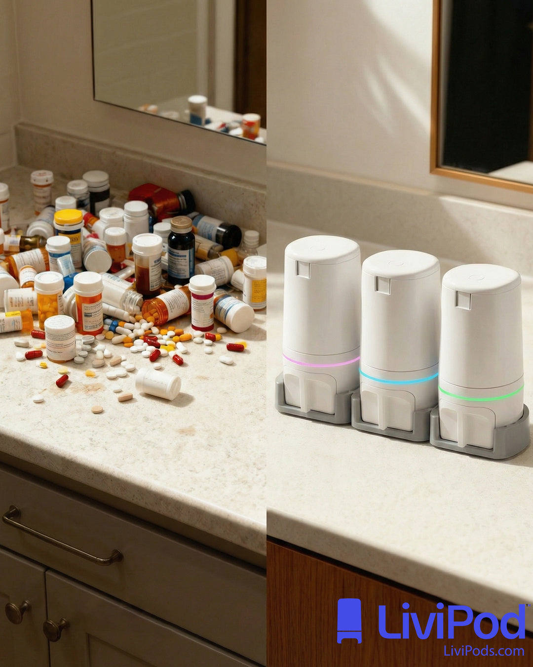 LiviPods Automatic Pill Dispenser (3 Pack) with App Tablet Reminders for Independent Users, Seniors and Caregivers