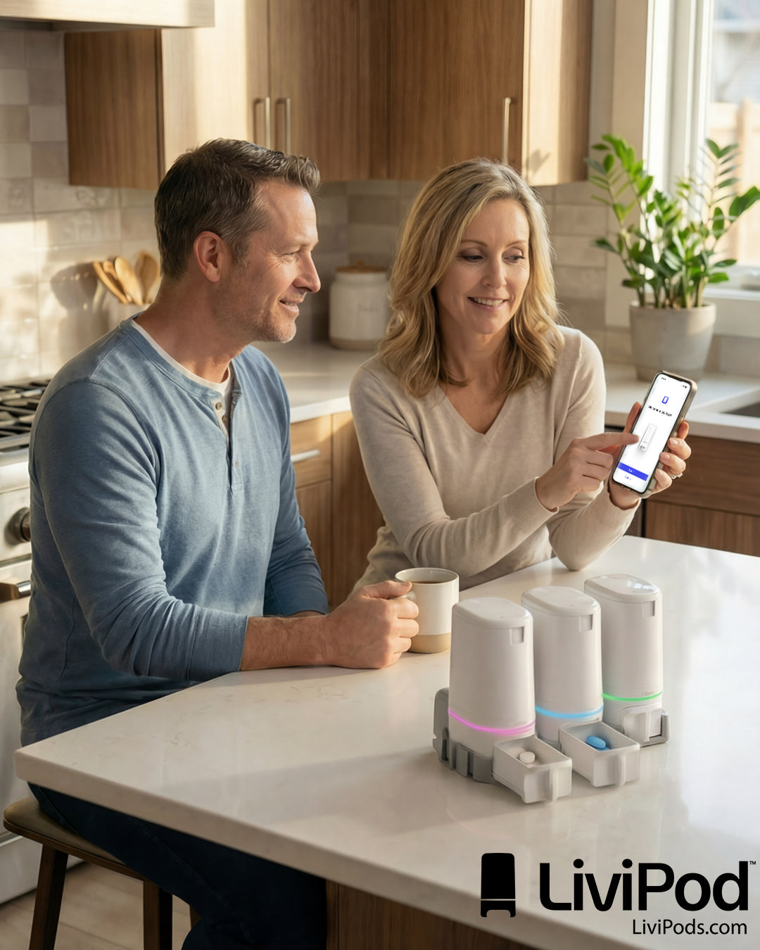 LiviPods Automatic Pill Dispenser (3 Pack) with App Tablet Reminders for Independent Users, Seniors and Caregivers
