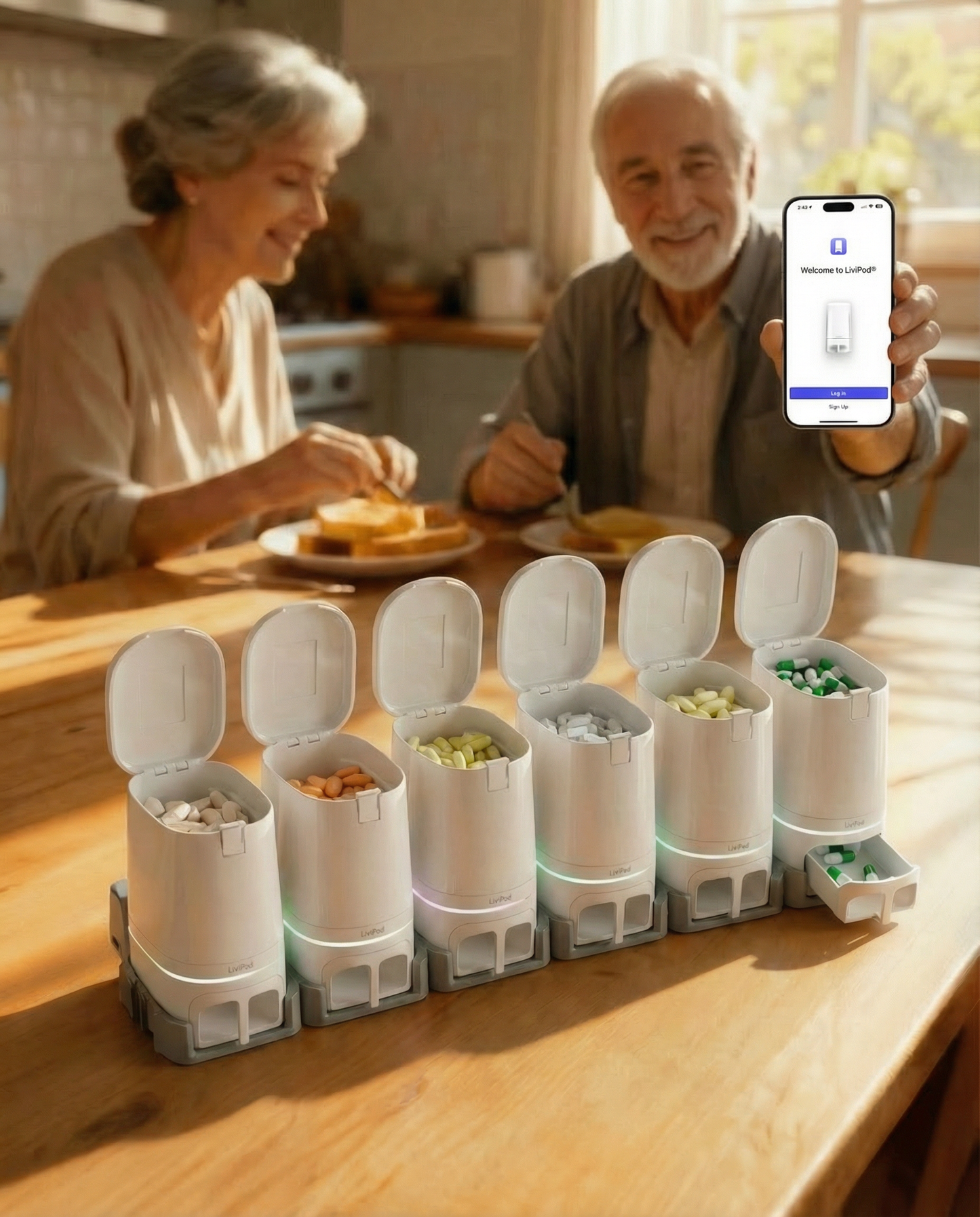 LiviPods Automatic Pill Dispenser (6 Pack) with App Tablet Reminders for Independent Users, Seniors and Caregivers