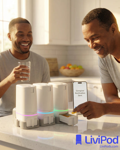 LiviPods Automatic Pill Dispenser (3 Pack) with App Tablet Reminders for Independent Users, Seniors and Caregivers