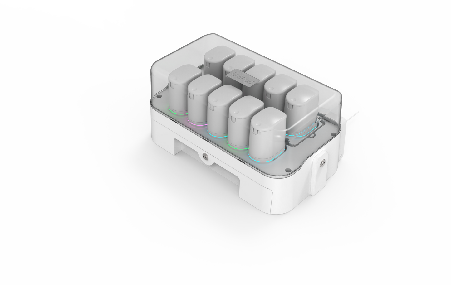 LiviPod™ Base Station interior showing dispense drawer and pod slots for daily medication management