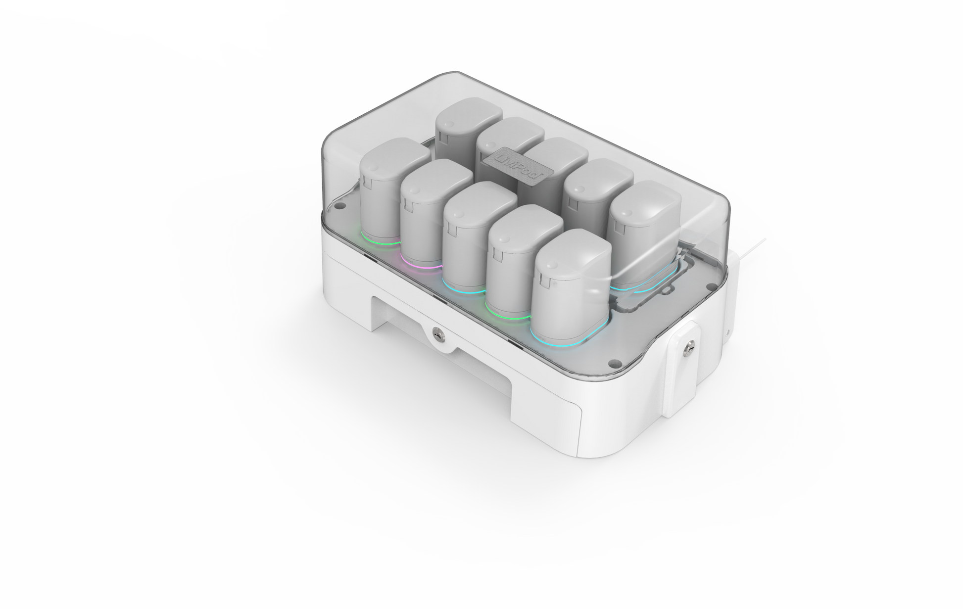 LiviPod™ Base Station interior showing dispense drawer and pod slots for daily medication management